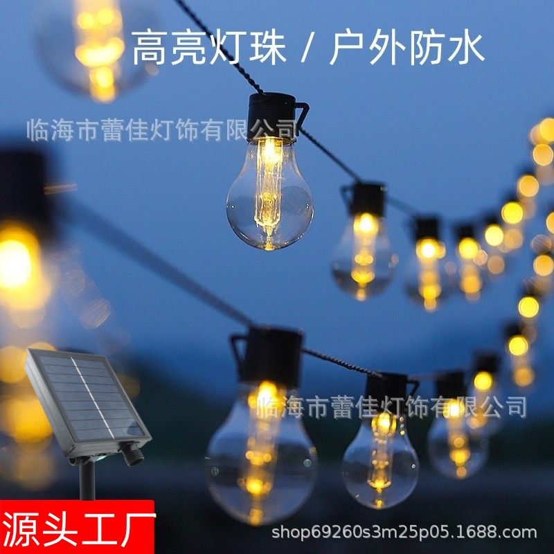 Nuevas luces de cadena solares Edison para exteriores, decoración navideña para patio, camping, luces LED de cadena