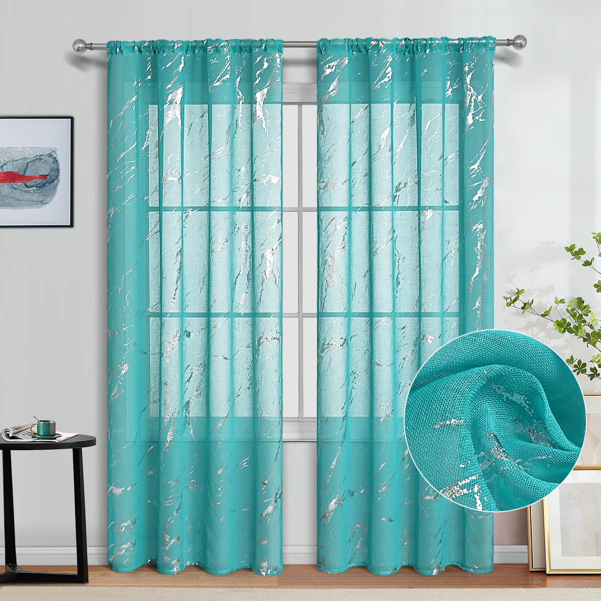 Transfronterizo Quanduoli plata marmol cortinas de barra de mediascolarización cortinas de salón cortinas terminadas TEMU