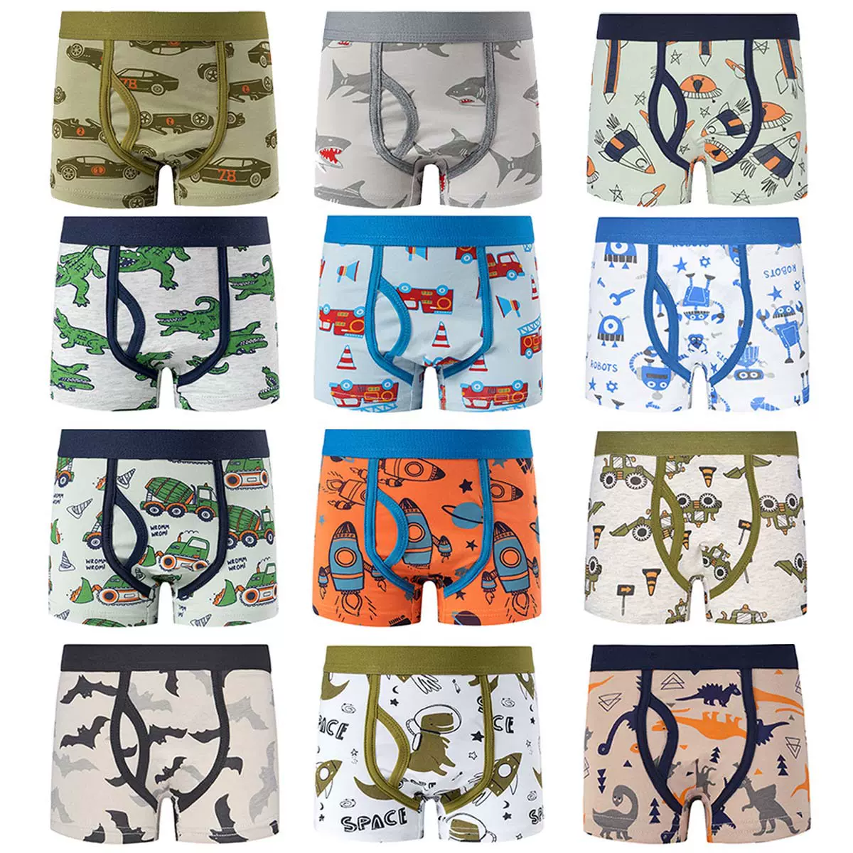 男童内裤儿童内裤全棉平角恐龙消防车太空四角短裤男大童跨境工厂