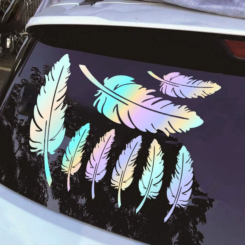 Автомобильная лазерная наклейка с перьями, бампер, персонализированная, маленькая, блокирующая царапины, креативная декоративная наклейка с перьями для автомобиля