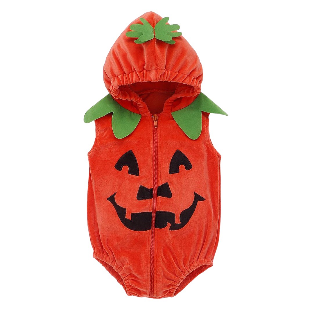 INS ropa para niños nuevo mameluco de calabaza de Halloween estilo europeo y americano lindo sin mangas con capucha cremallera mameluco ropa de una sola pieza