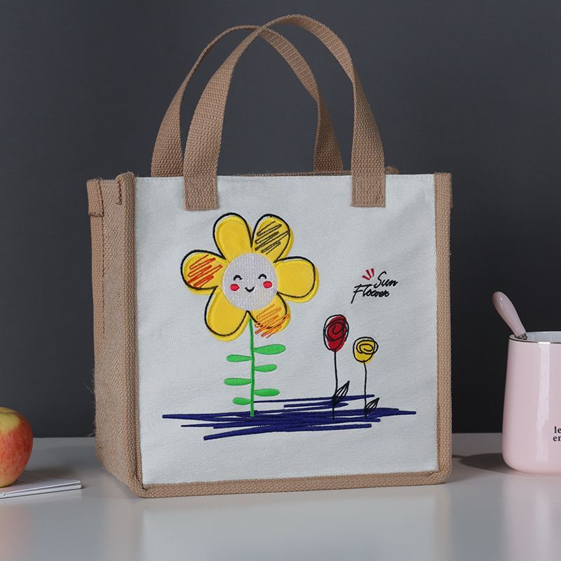 면과 리넨 토트백 - 꽃