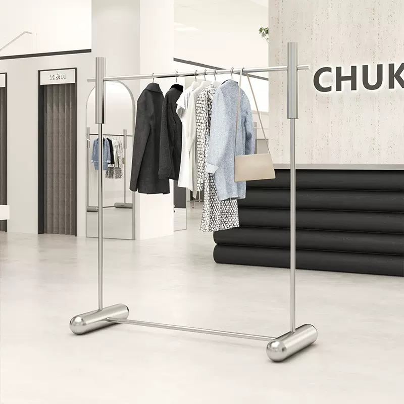 服装店展示架加粗不锈钢落地式挂衣架男女装店中岛陈列道具货架