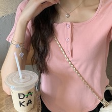 短款T恤女2024夏季新款韩版休闲显瘦内搭学生修身高腰学生上衣潮