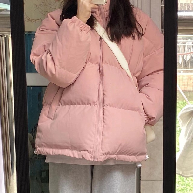 粉色棉服韩系显瘦大码宽松洋气学生小众棉衣棉袄面包服开衫外套女|undefined
