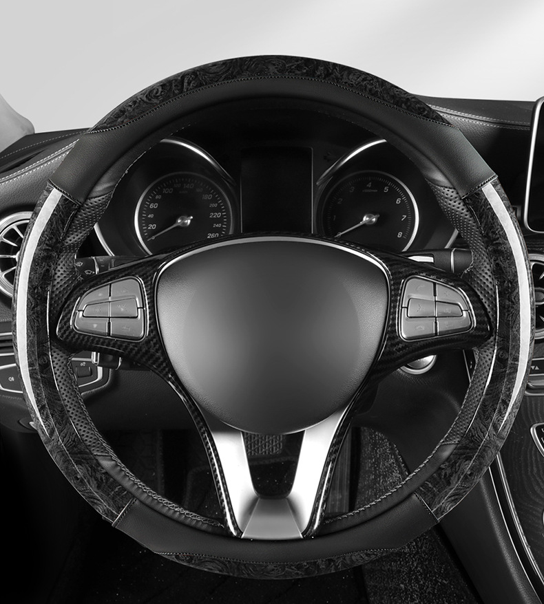 Car peach wood pattern steering wheel cover ultra-thin four-season universal summer non-slip half set of card-type decorative handle cover for men