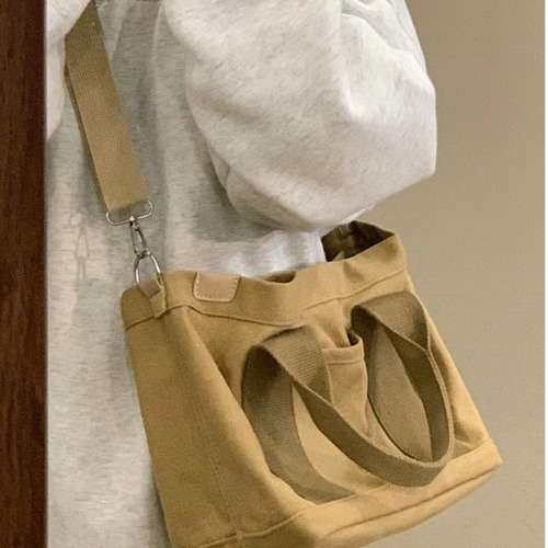 Japanese-Korean Separated Canvas Tote Lunch Bag Retro Student School Commute Bag Multi-Layer Handbag Crossbody Bag for Women