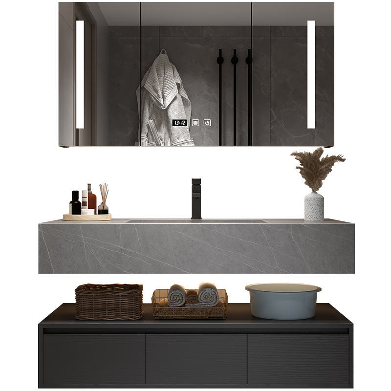 Rock placa integrada cuenca moderna minimalista baño gabinete combinación inteligente espejo gabinete lavabo baño lavabo combinación gabinete