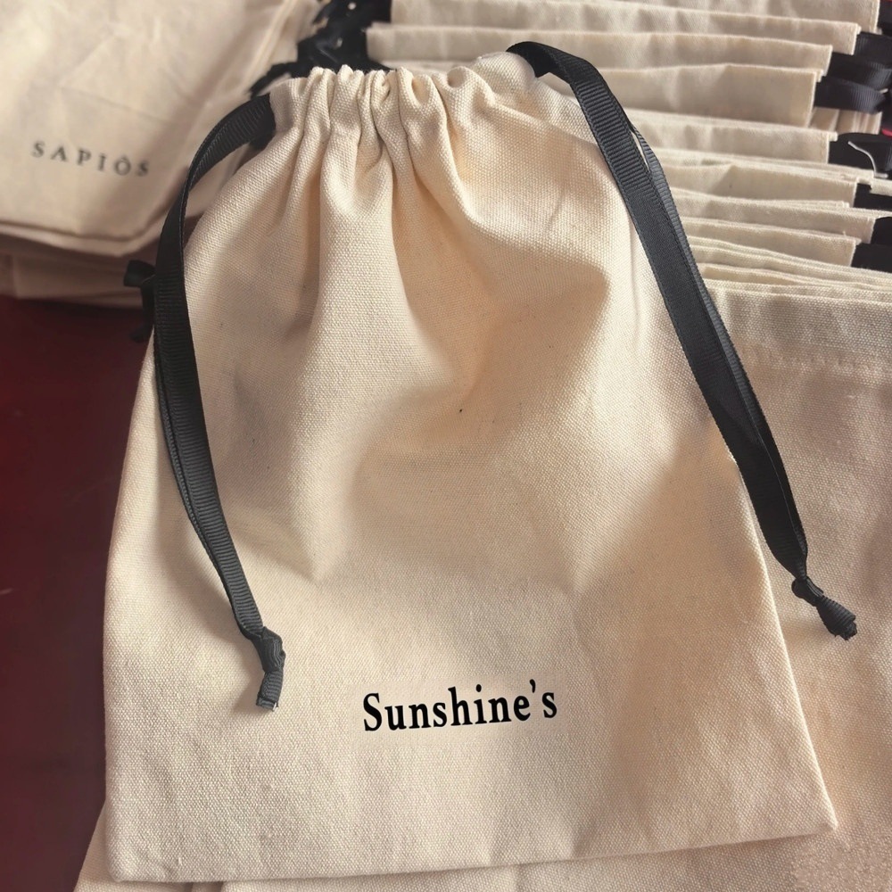 米黄色纯棉帆布束口袋牵引绳小型宠物垫收纳袋米棉麻帆布抽绳袋子