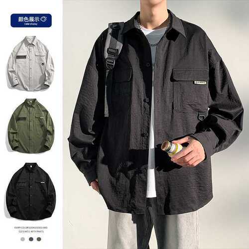 Men's artistic casual long-sleeved collar coat spring and autumn loose streetwear work shirt jacket top for men street fashion