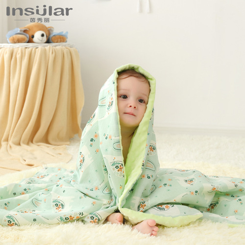 Yinxiuli double-layer cotton gauze children's comfort bean blanket baby blanket baby stroller blanket nap air-conditioned blanket
