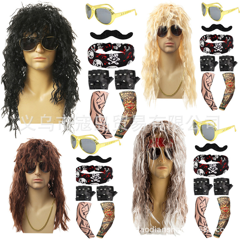 Amazon Halloween 80s Punk Heavy Metal Male Blonde Mixed Color Mid Long Hair COS Disco Party Wig