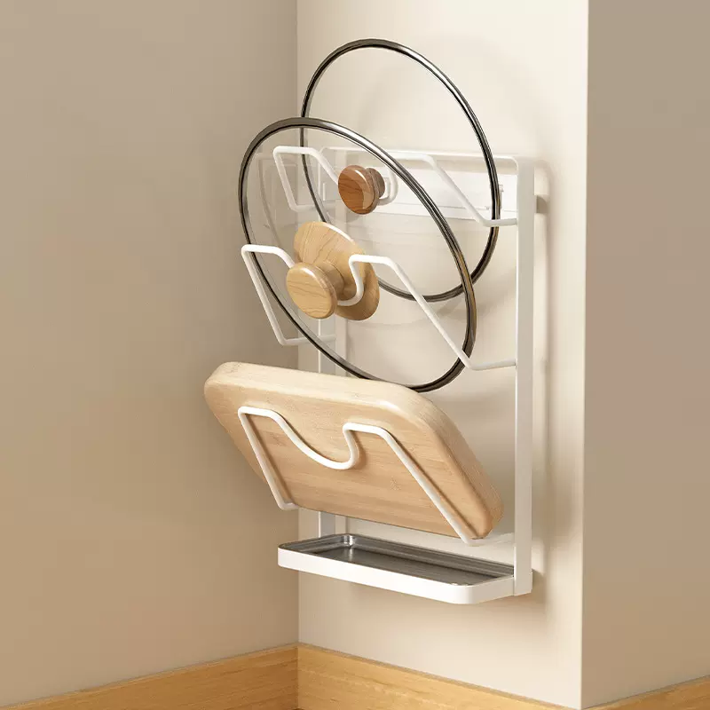 跨境厨房锅盖架收纳架免打孔壁挂式置物架多功能菜板架砧板架锅具