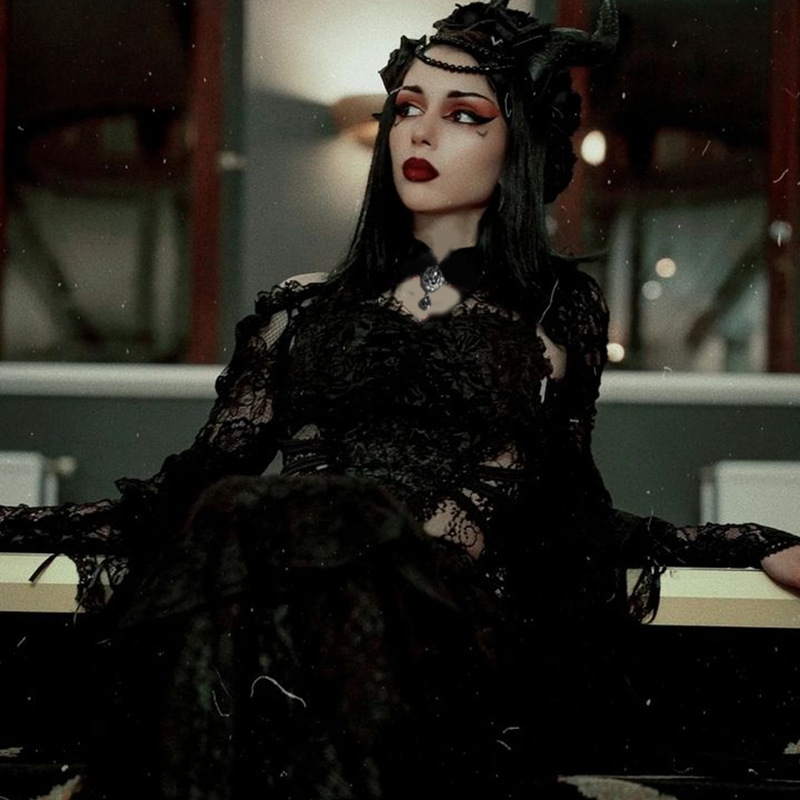 Wy22050 Dark Gothic Style New Niche Adam Culture Versatile Item Flared Sleeve Lace Vest Outerwear