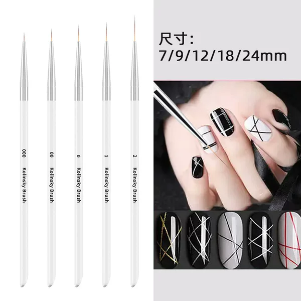 Ultra-Fine Japanese Nail Art Liner Pens, Ultra-Thin Edge Drawing, Line Drawing, Flower Carving, Long and Short Styles, 5-Piece Brush Set