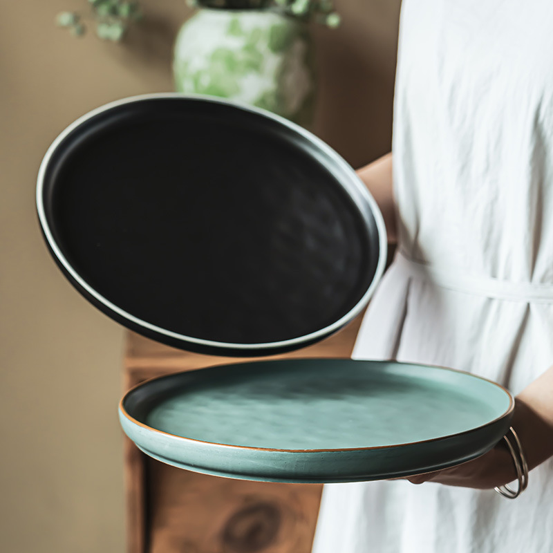 Plato de cerámica de alto valor Plato para filete Plato para el hogar Plato de verduras Plato de vajilla Plato grande de color sólido mate Plato occidental