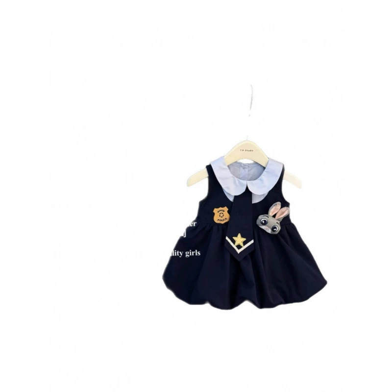 Летний модный детский кролик, платье, корейский стиль, полицейский, 2-8 лет, детская одежда