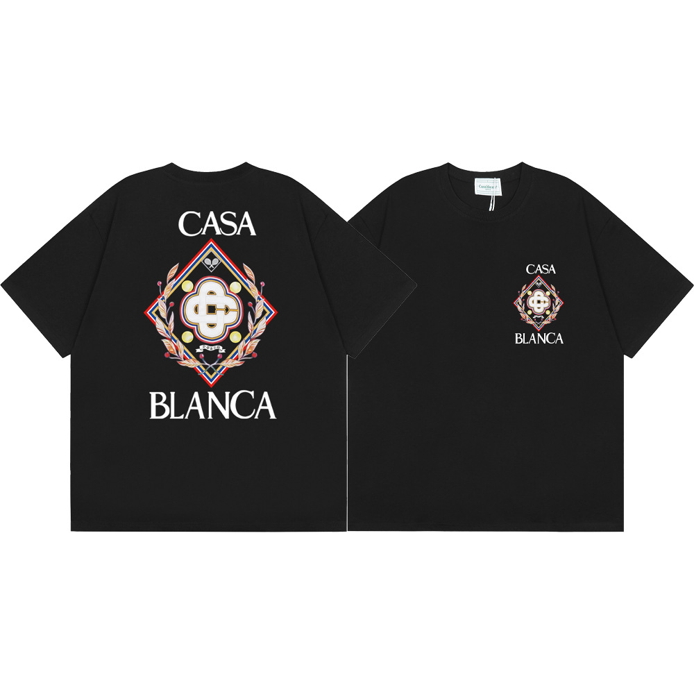 Transfronterizo 2024 primavera y verano nuevo estilo Casablanca Casablanca LOGO estampado hombres y mujeres camiseta suelta de manga corta