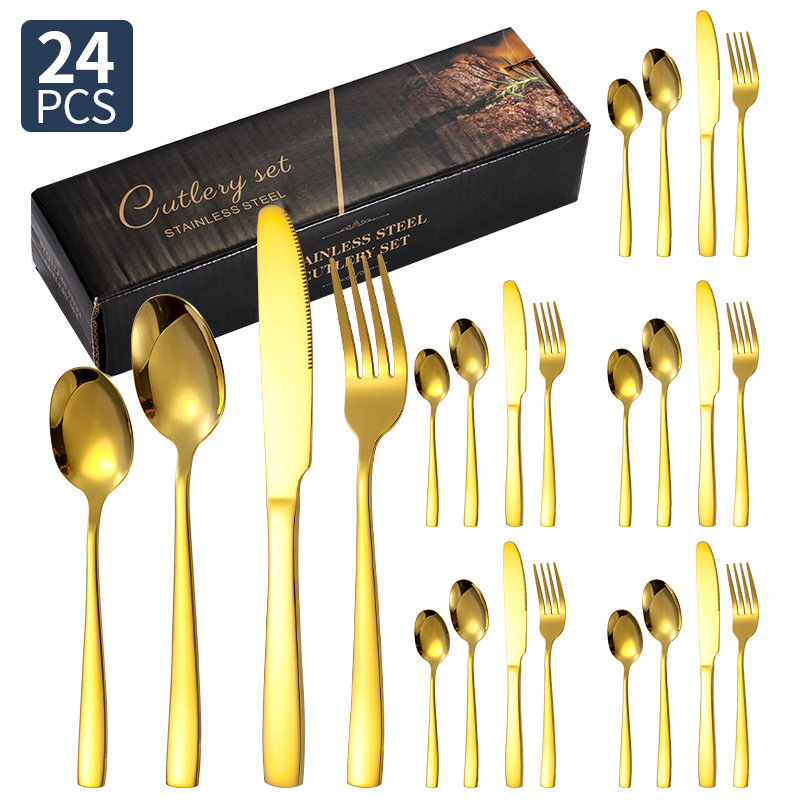Transfronterizo Amazon cubiertos de acero inoxidable de mango cuadrado 20 / 24 / 30 piezas set cuchillo de filete de comida occidental tenedor cuchara set box