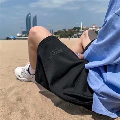 Men's Loose Wide-Leg Pants, Casual Outerwear, Lettered Sport Shorts, Trendy Hong Kong Style Beach Five-Pocket Pants