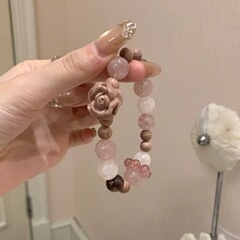 天然紫马粉水晶草莓晶胶花血柏木玫瑰精致显白手串小红书爆款批发