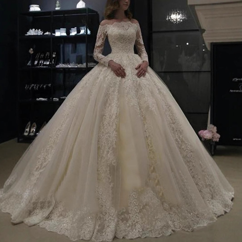 Directly Supplied French Light Wedding Dress 2025 New One-Shoulder Bridal Long-Sleeved Autumn and Winter Slim Lace Simple Tail Directly Supplied French Light Wedding Dress 2025 New One-Shoulder Bridal Long-Sleeved Autumn and Winter Slim Lace Simple Tail