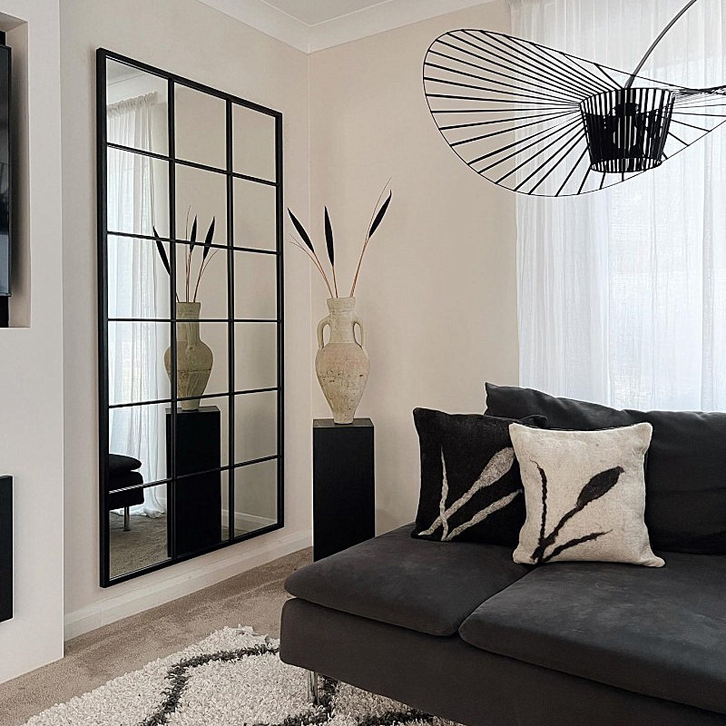 Espejo de cuerpo entero de piso de interior de pared cuadrado minimalista moderno nórdico, espejo decorativo de metal de entrada retro de hierro forjado