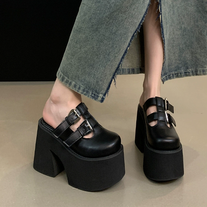 2024 весна и осень новые европейские и американские женские тапочки на высоком каблуке, кексы с толстым дном, большие размеры