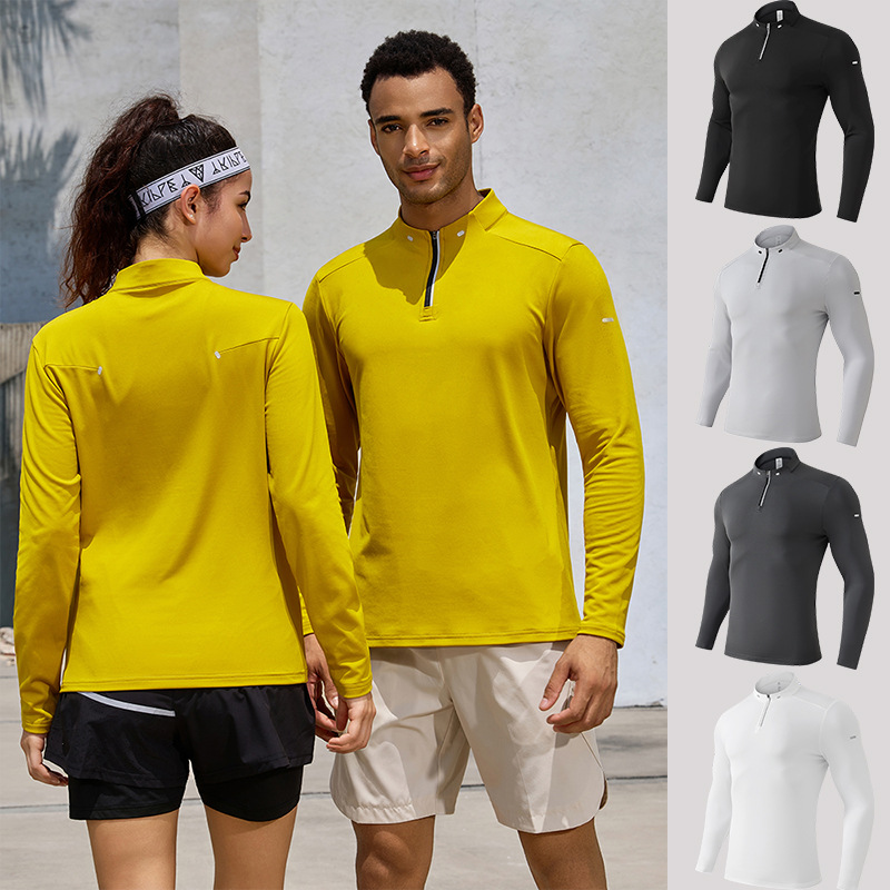 Quick-Drying Clothing Men's Outdoor Sports Stand-Up Collar Half-Zip Long-Sleeved Top Polo Shirt Running Casual Fitness Training Clothing