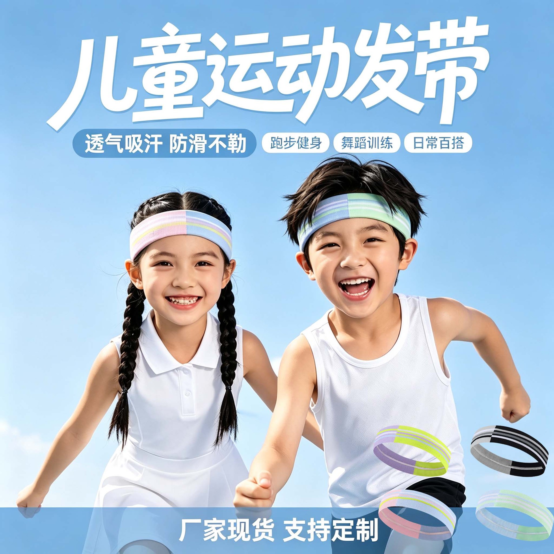 Children's sports headband, sweat-absorbing and breathable, for running, badminton, basketball, dance, anti-sweat headscarf, outdoor fitness