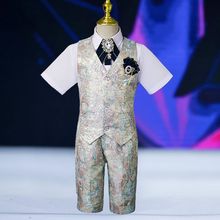 2024男儿童花童主持人钢琴演出服装男童走秀舞台礼服西装马甲套装