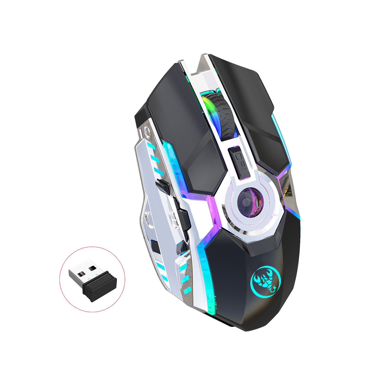 2023 Neue kabellose Gaming-Maus, RGB-Licht, 2400 dpi, verstellbar, geeignet für PC und Desktop-Computer_voghion.com