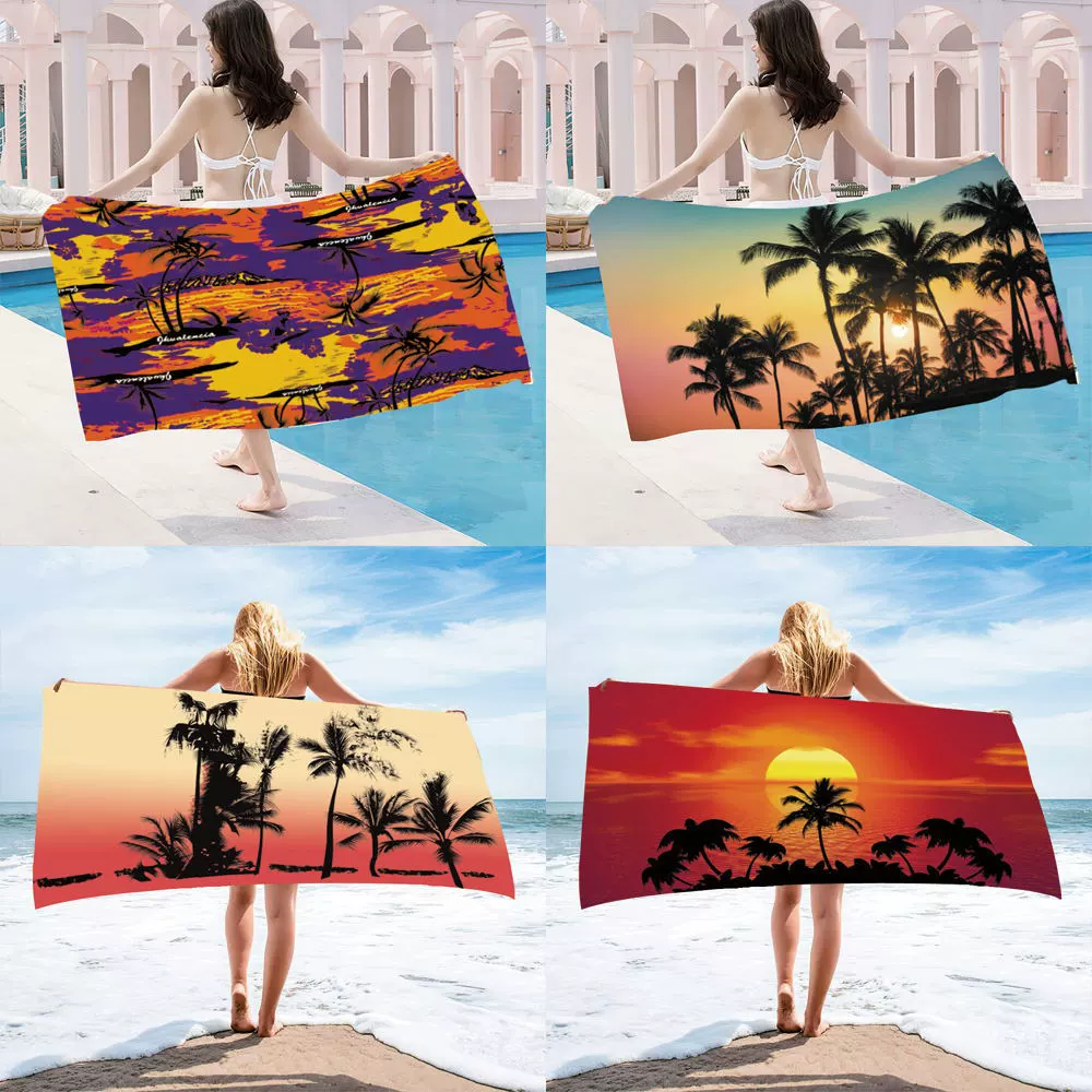 Трансграничные горячие продажи в тропическом стиле Кокосовая пальма прямоугольное пляжное полотенце протирание пота банное полотенце из микрофибры быстросохнущие спортивные полотенца одеяло для сидения