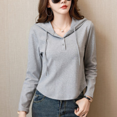綿質の帽子の長袖のtシャツの女性の春秋の新型の修身はやせています。