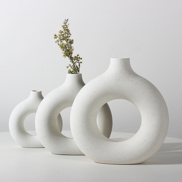 Cross-border Temu Donut White Spot Ceramic Vase Flower Arrangement…