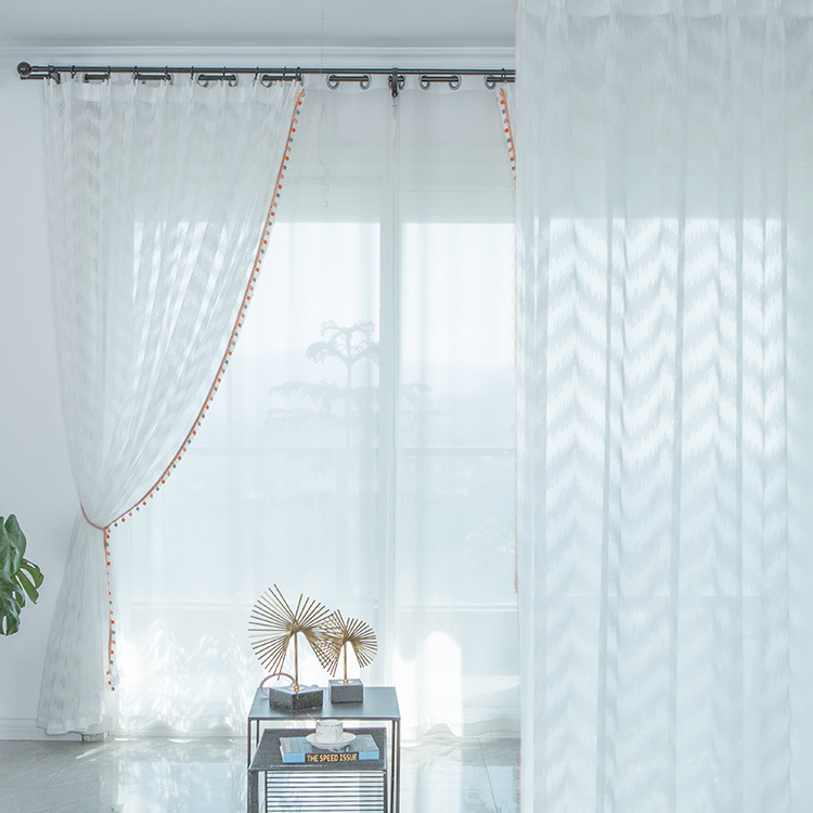 French retro window screen gauze curtain living room bedroom partition jacquard white gauze curtain modern minimalist lace wave pattern window screen