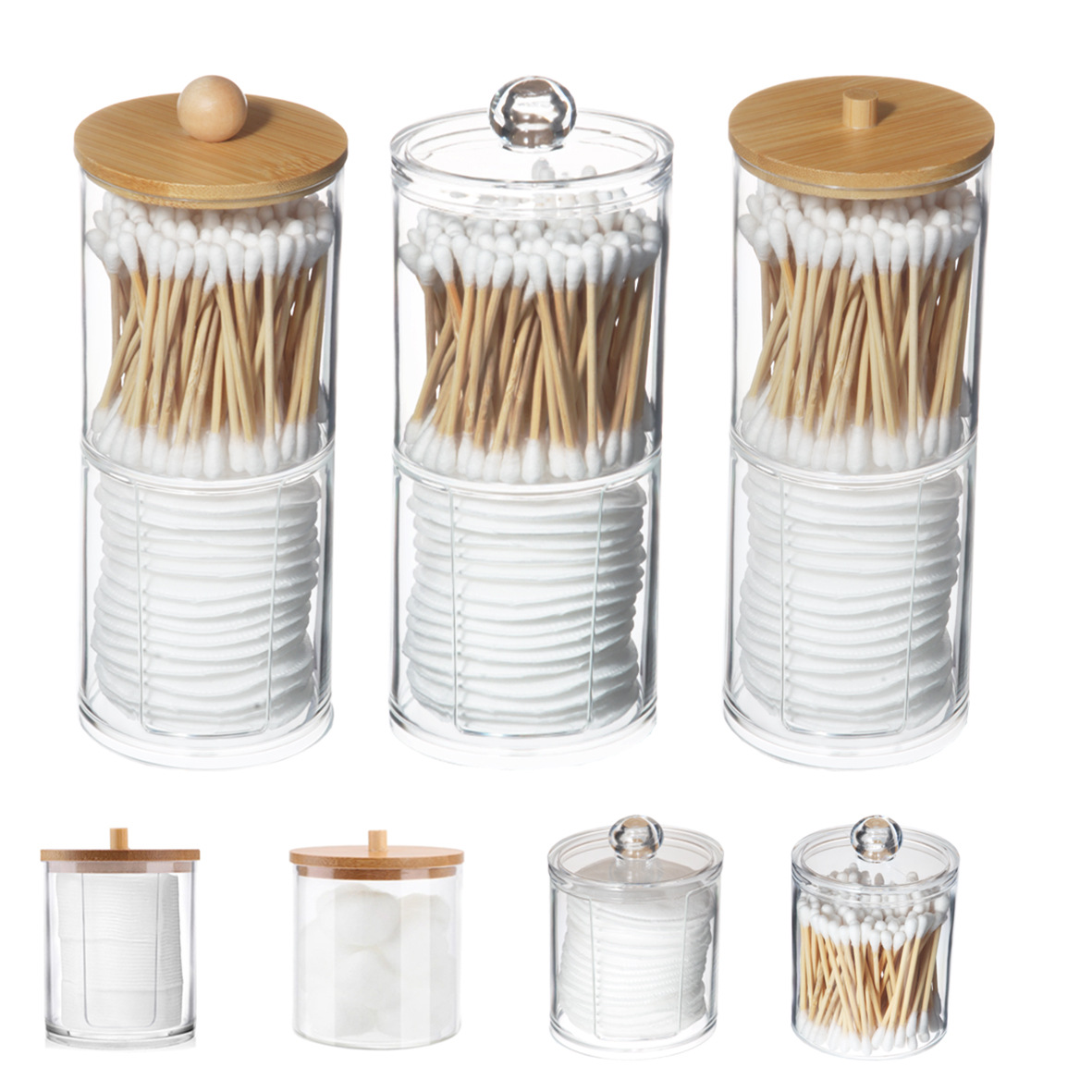 Acrílico contenedor redondo portátil caja de almacenamiento de soplo de algodón cosmético algodón hisopo removedor de maquillaje caja de almacenamiento de superposición de algodón