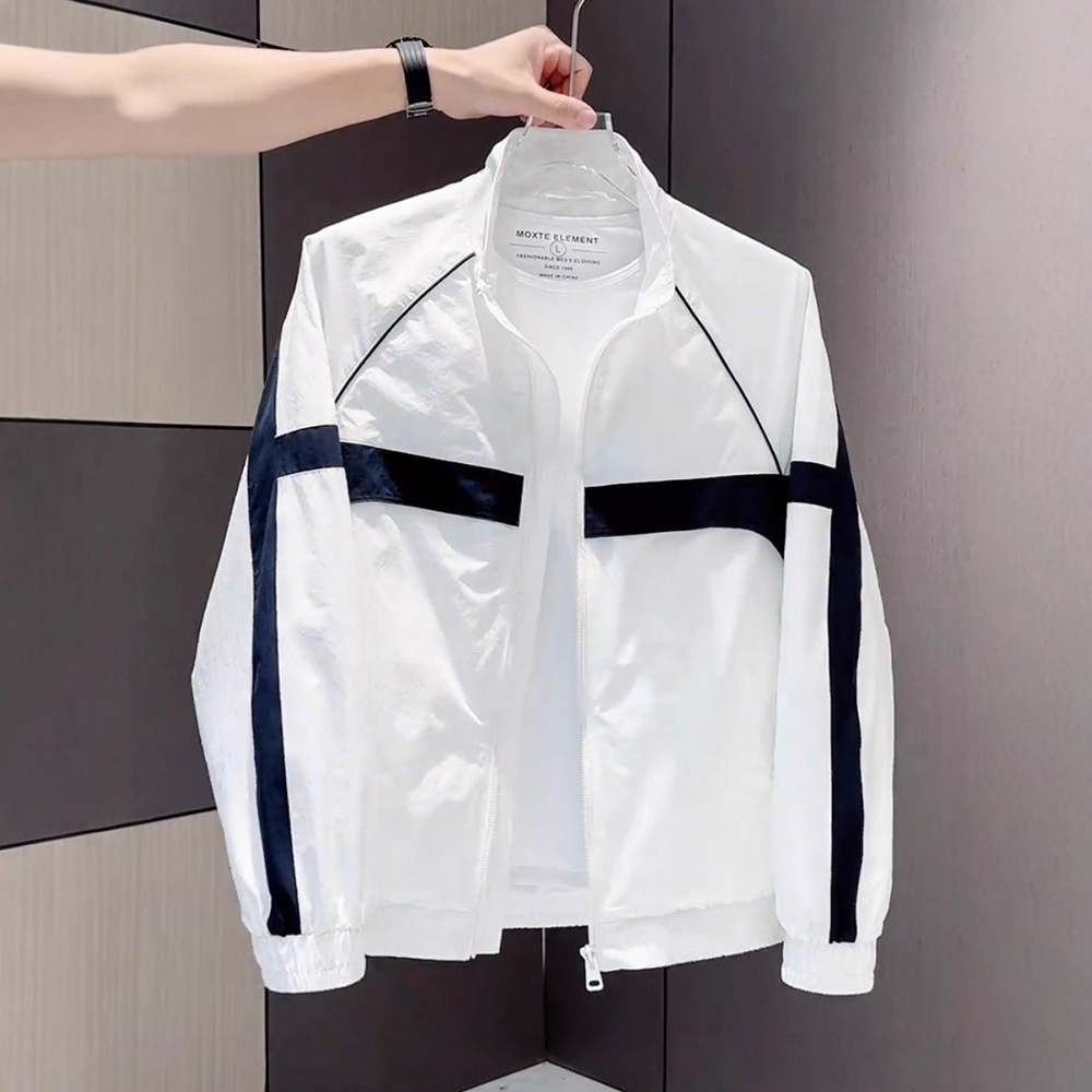 2025 New Summer Men's Contrasting Color Splicing Casual Jacket, Light and Comfortable Top, Trendyy and Versatile Jacket