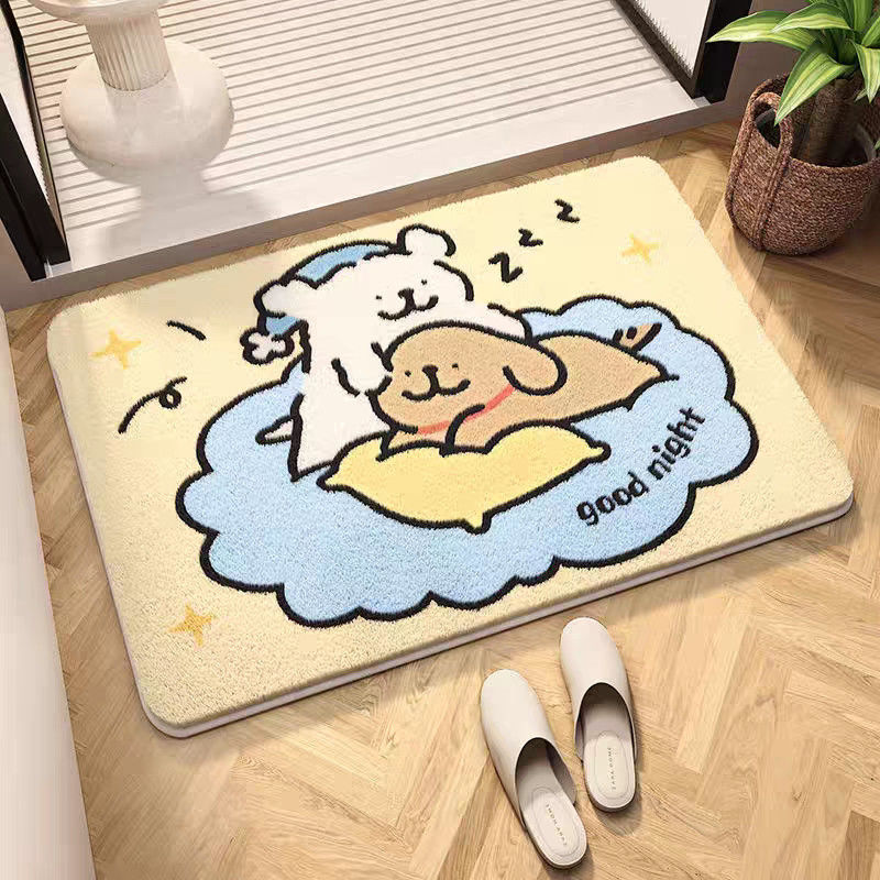 Line puppy skin-friendly imitation cashmere mat cartoon home entrance door mat soundproof cool carpet wholesale