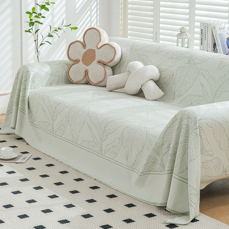 Summer New Cool Silk Ice Silk Cool Breathable Leaf Pattern Sofa Cover Machine Washable Wear-Resistant Sofa Towel