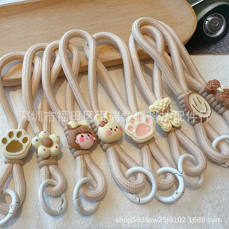 Cartoon creamy-white cat's claw smiley face mobile phone lanyard ring buckle water cup pendant key earphone set ccd camera chain