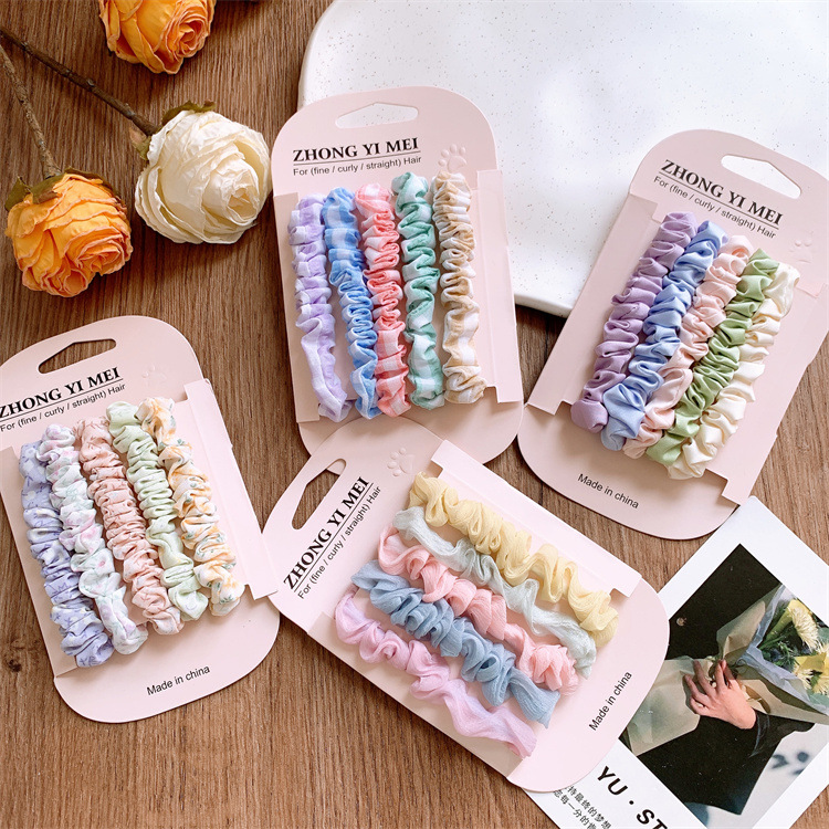 韓版兒童布藝褶皺小腸發圈甜美少女格子碎花頭繩扎丸子頭皮筋發繩