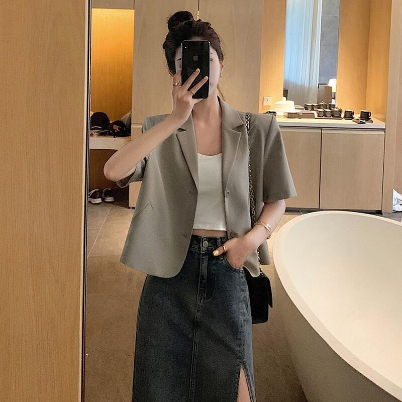 2026 Summer New Short Fashionable Loose Solid Color Short-Sleeved Blazer Women's Thin Slim-Fit Trendy Suit
