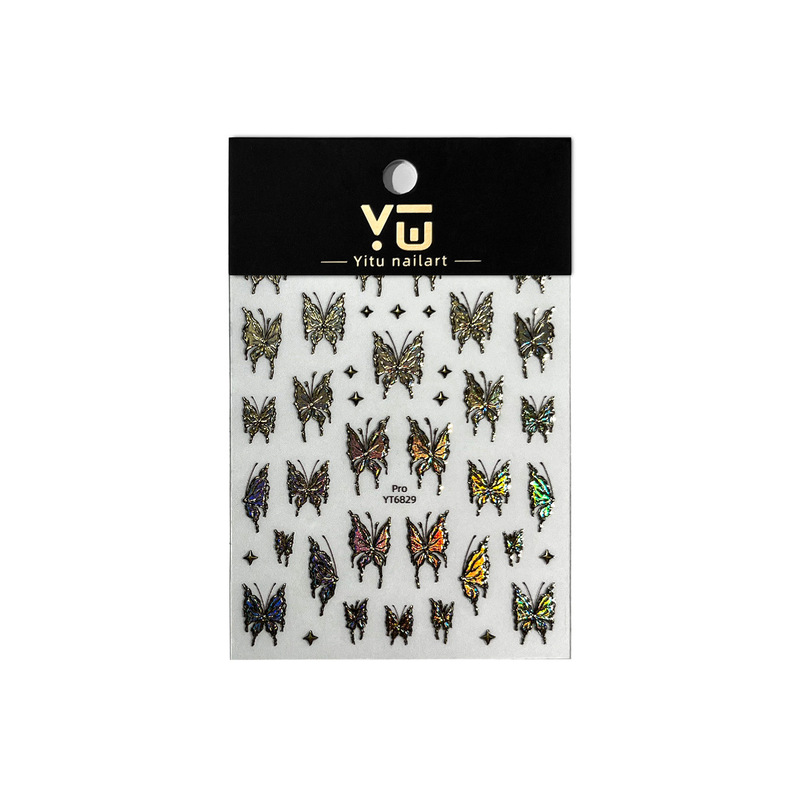 YITU蚁图烫金银镭射金属蝴蝶美甲贴纸高级复古百搭装饰贴纸YT6829|undefined