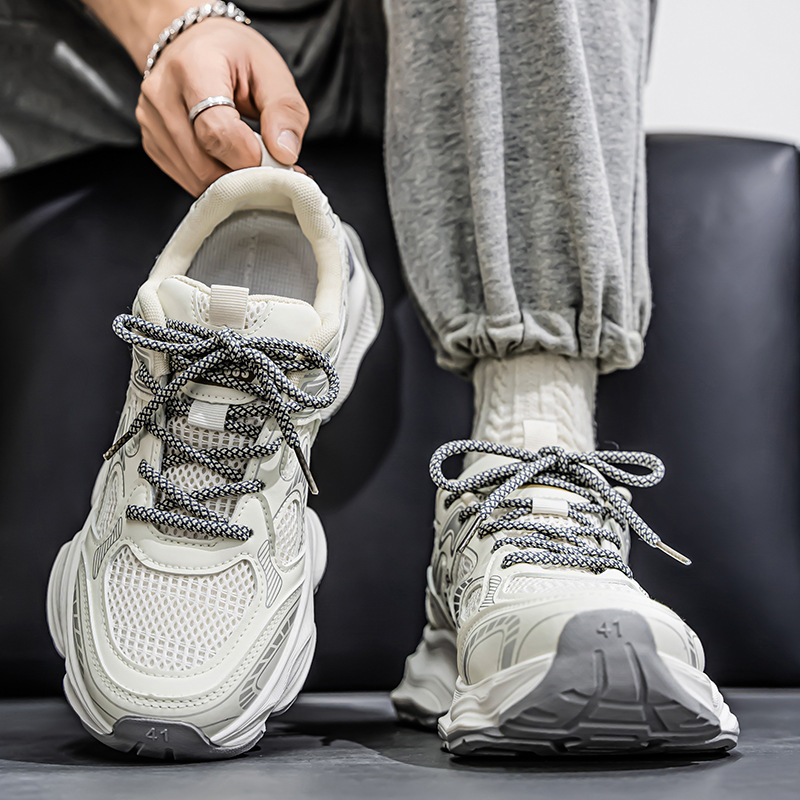 Spring Men's Shoes New Breathable Mesh Shoes Men's Sports Shoes Trendy Versatile Thick-Soled Casual Running Dad Shoes