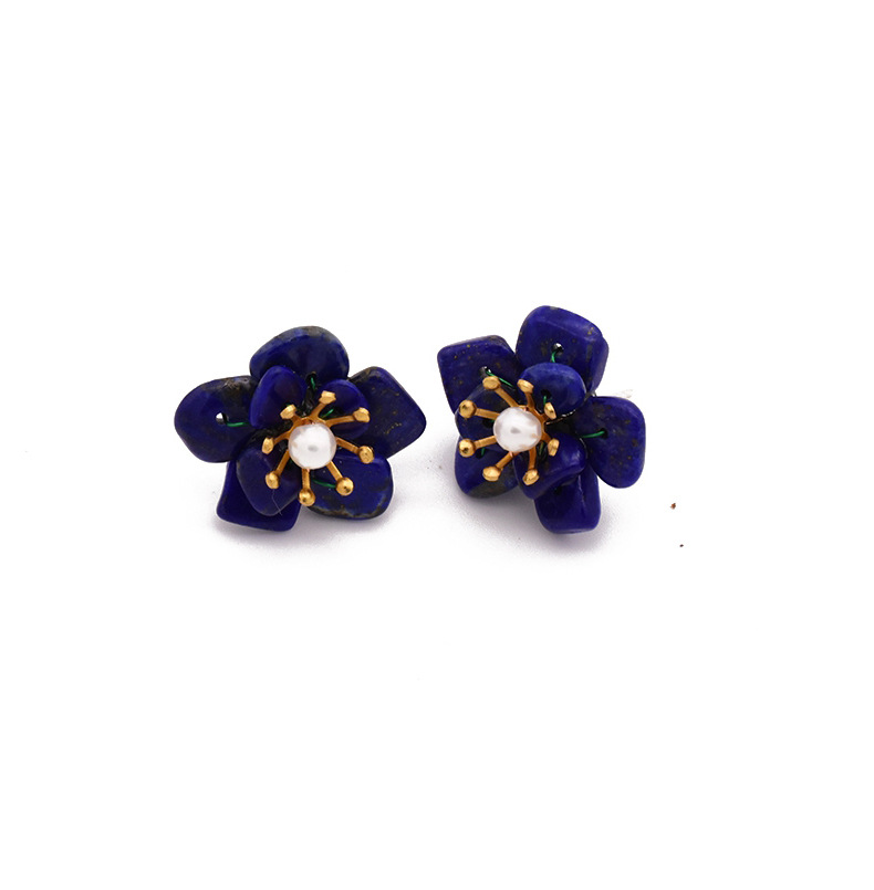 Retro Flor Perla Cobre Enchapado Pendientes 1 Par display picture 3