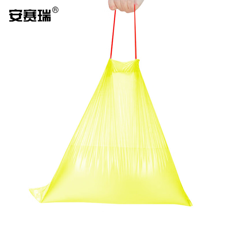安赛瑞 抽绳垃圾袋 手提式一次性 黄色 700911 10卷/包