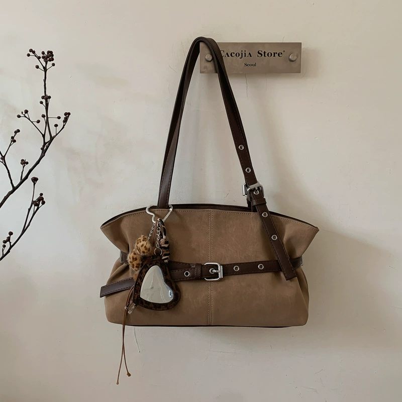 Handheld one-shoulder bag, retro capacious high-quality design