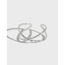 JT068韩国韩版几何形简约个性X形交叉暗纹手工开口S925纯银戒指女