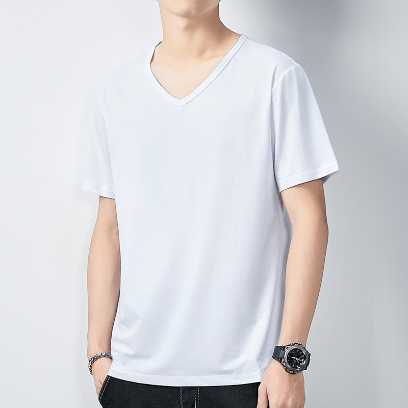 Camiseta modal para hombre, manga corta, cuello redondo, camisa suelta vieja, media manga delgada, camiseta de verano para hombre de talla grande